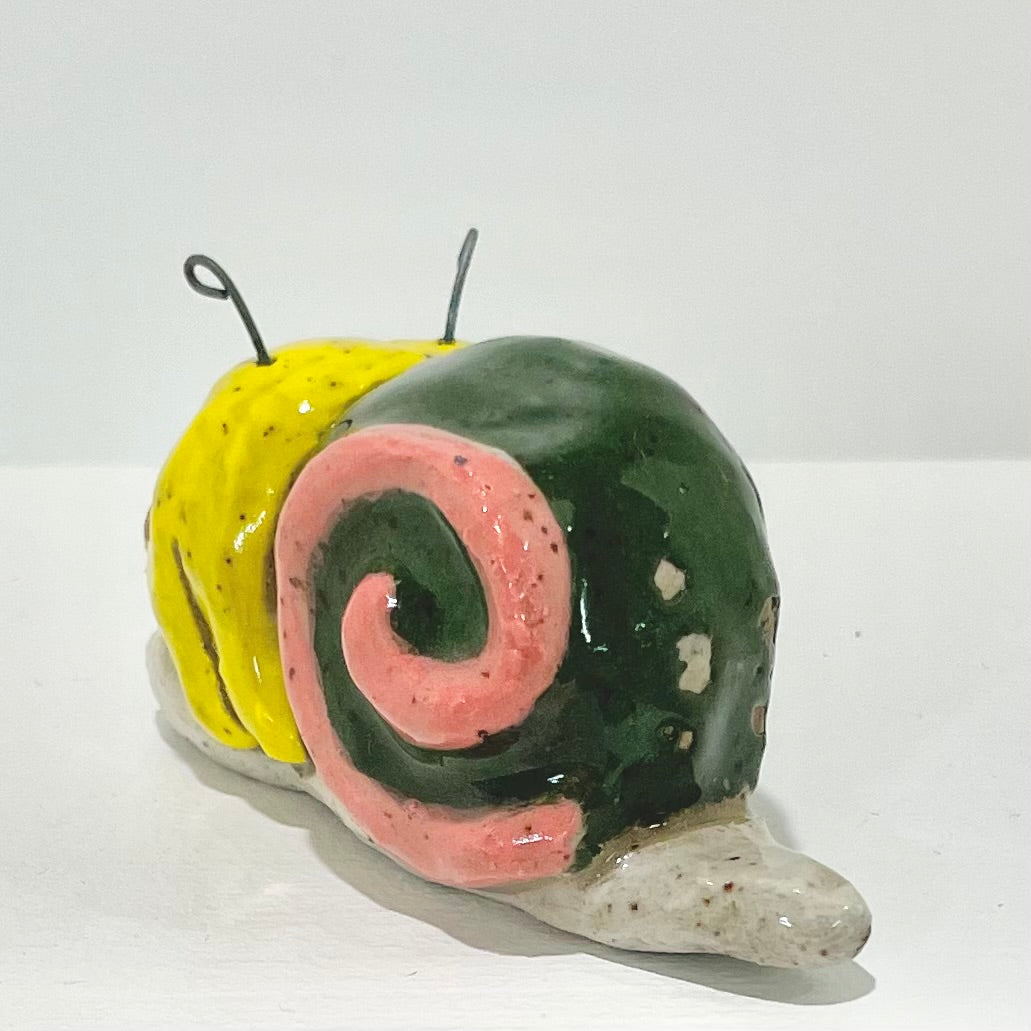 green yellow pink snailgirl handmade ceramic stoneware figure!