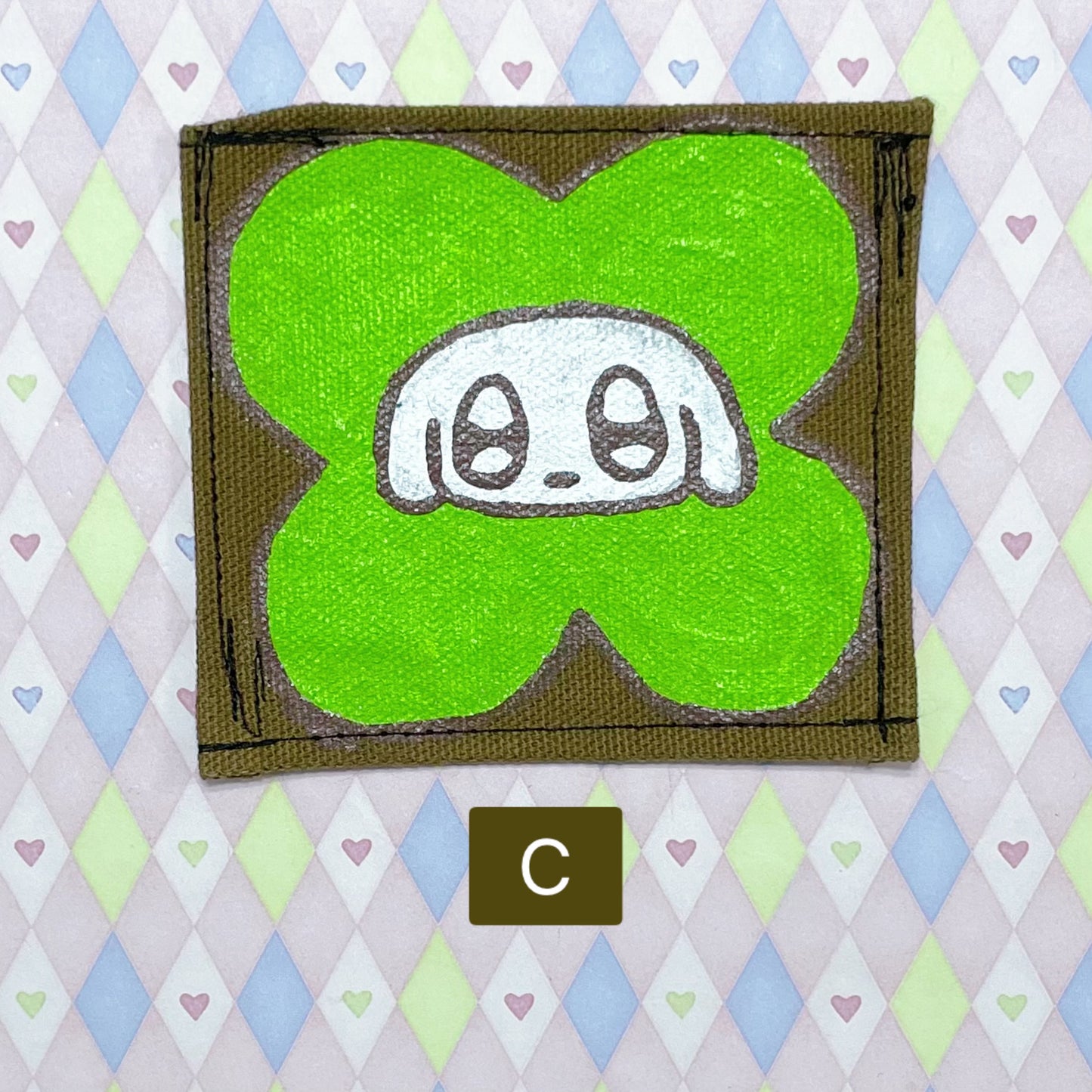 cloverdog kawaii handpainted brown canvas fabric patches!