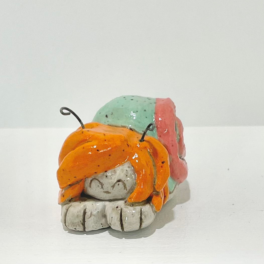 teal orange snailgirl handmade ceramic stoneware figure!
