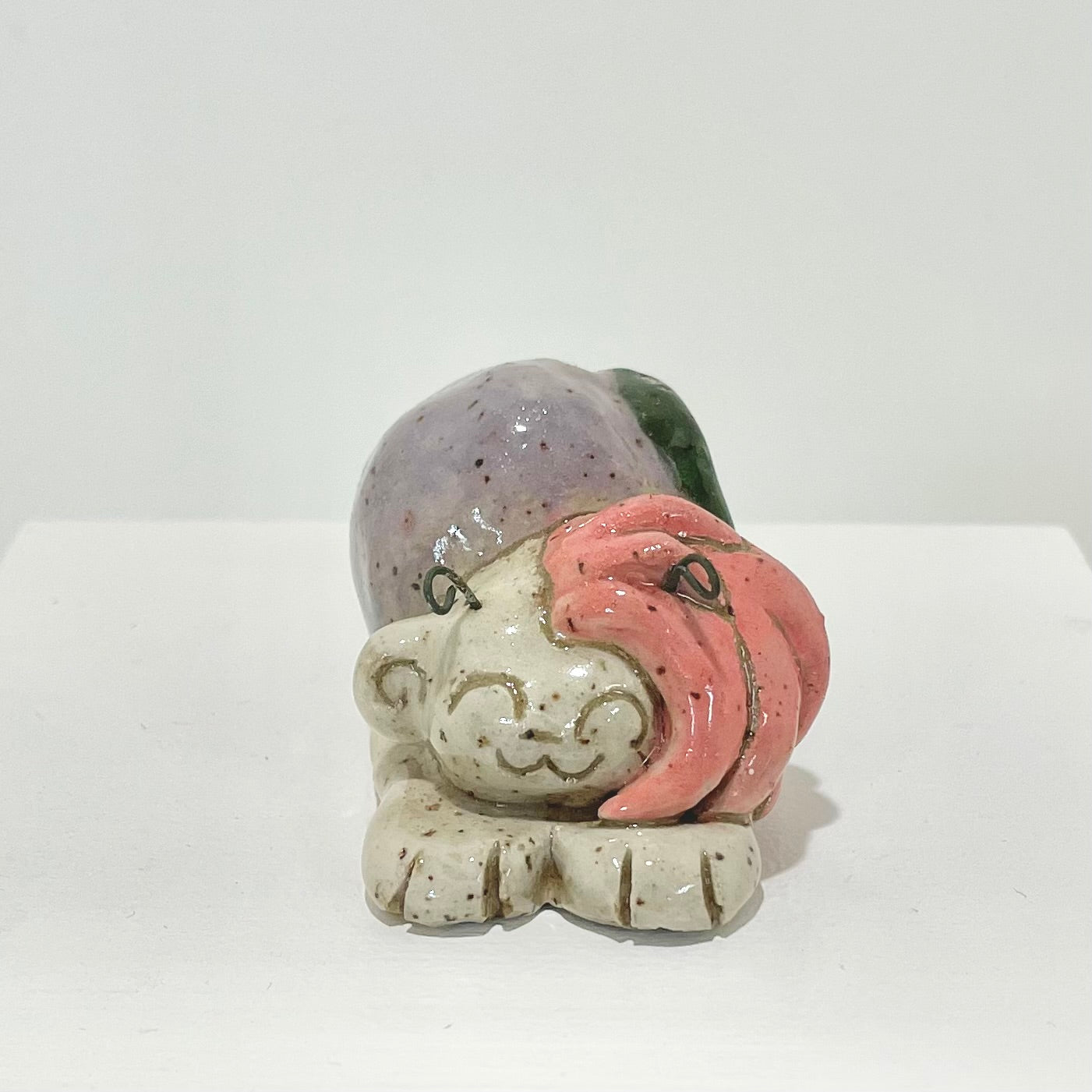 green pink purple snailgirl handmade ceramic stoneware figure!