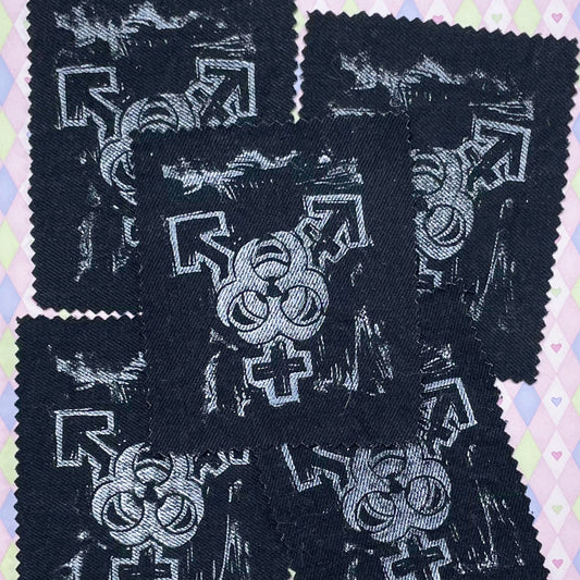 transgender biohazard symbol white black block canvas print fabric patches!