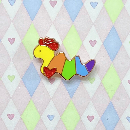 cowboy rainbow worm enamel pin! (1.5")