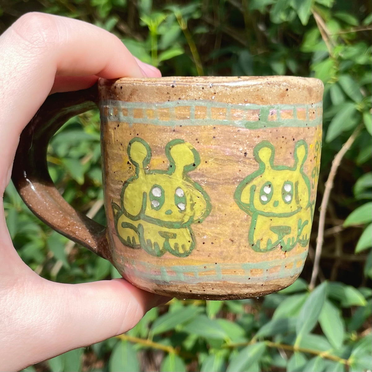 gneep gnarp green alien puppies handmade ceramic stoneware mug!