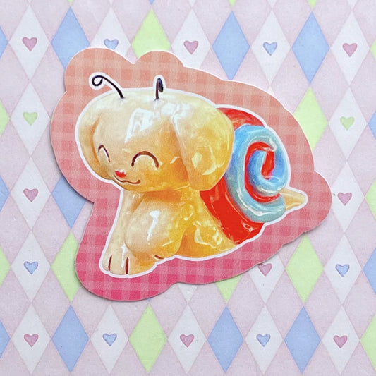 ceramic snail puppy red yellow kawaii cute vinyl sticker! (3")
