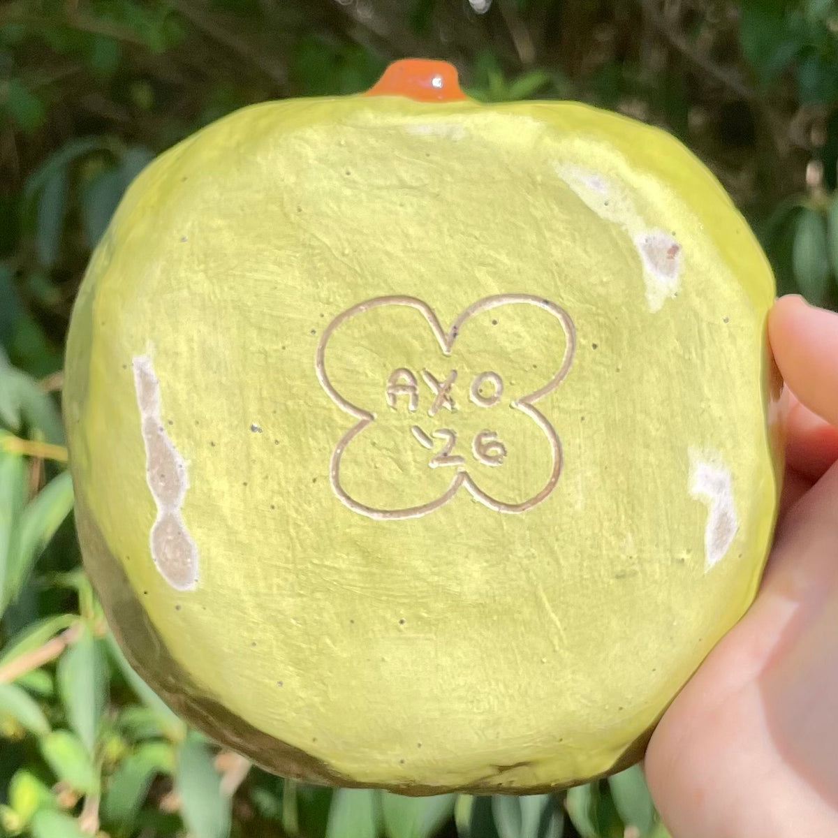 large green apple handmade ceramic stoneware trinket dish!