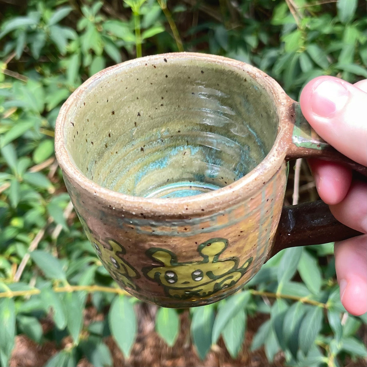 gneep gnarp green alien puppies handmade ceramic stoneware mug!