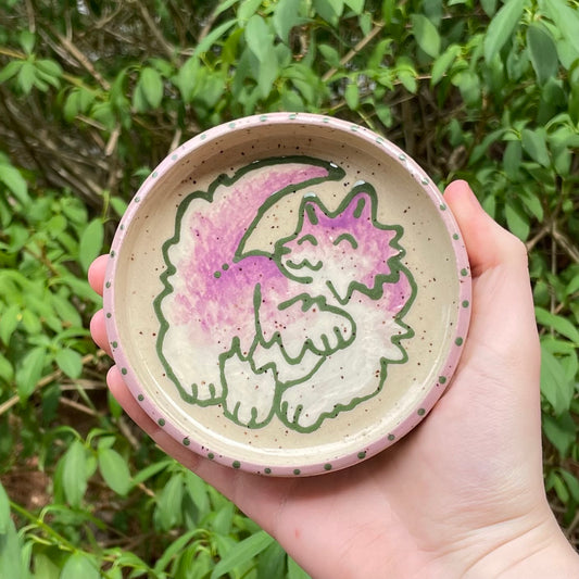 purple wolf wheel thrown ceramic stoneware dish!