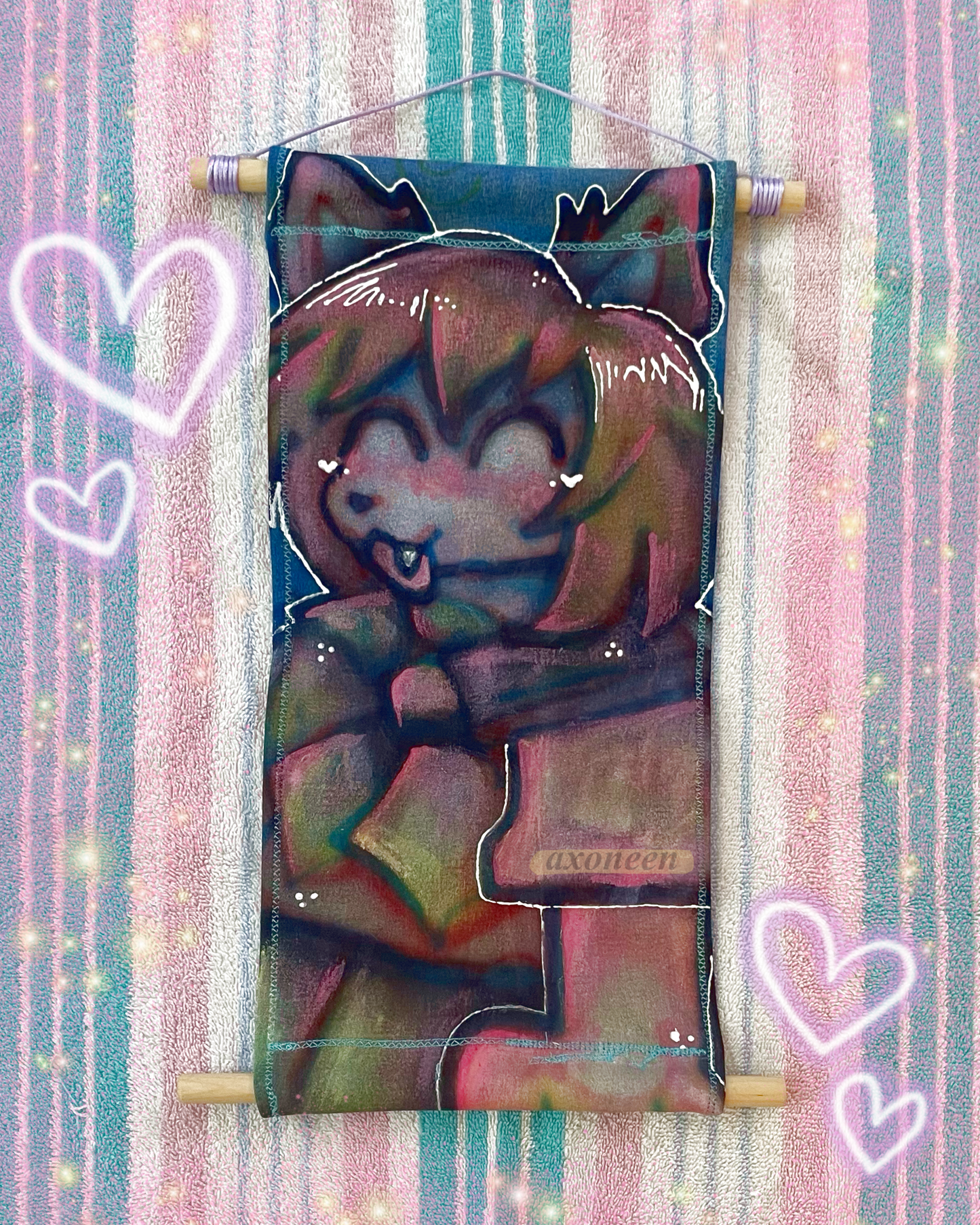 furry anime girl kawaii airbrush fabric wall scroll tapestry!