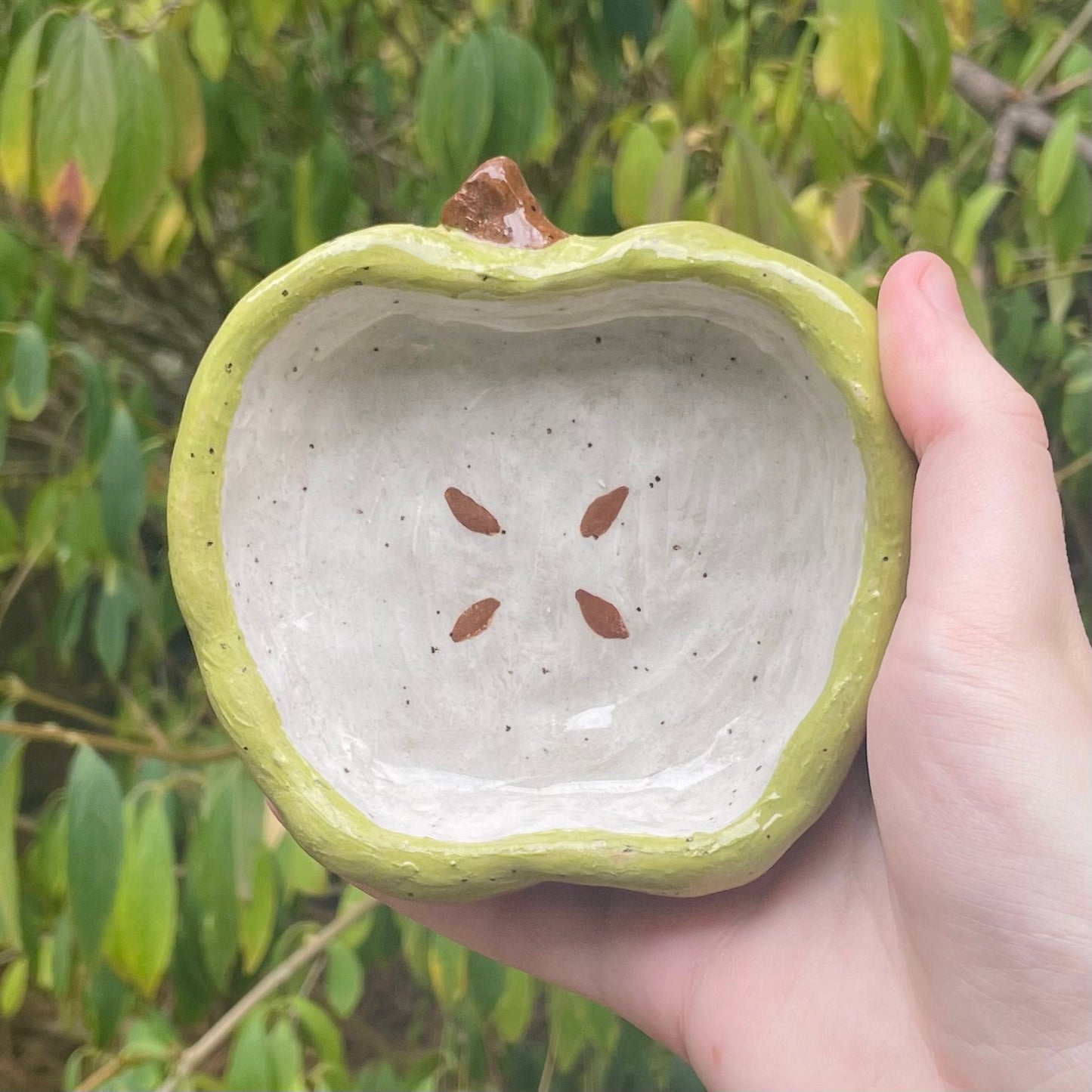 green apple handmade large ceramic stoneware trinket dish!