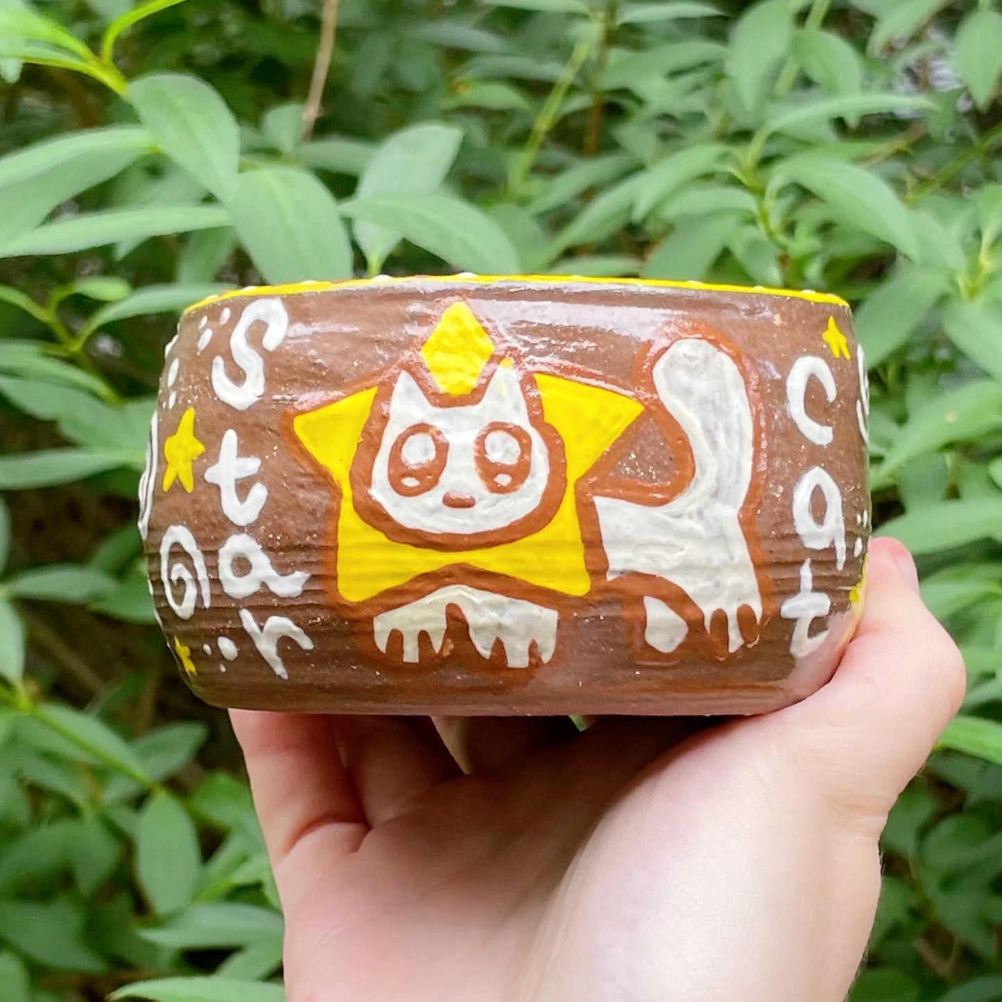 starcat white brown yellow kawaii stoneware ceramic bowl!