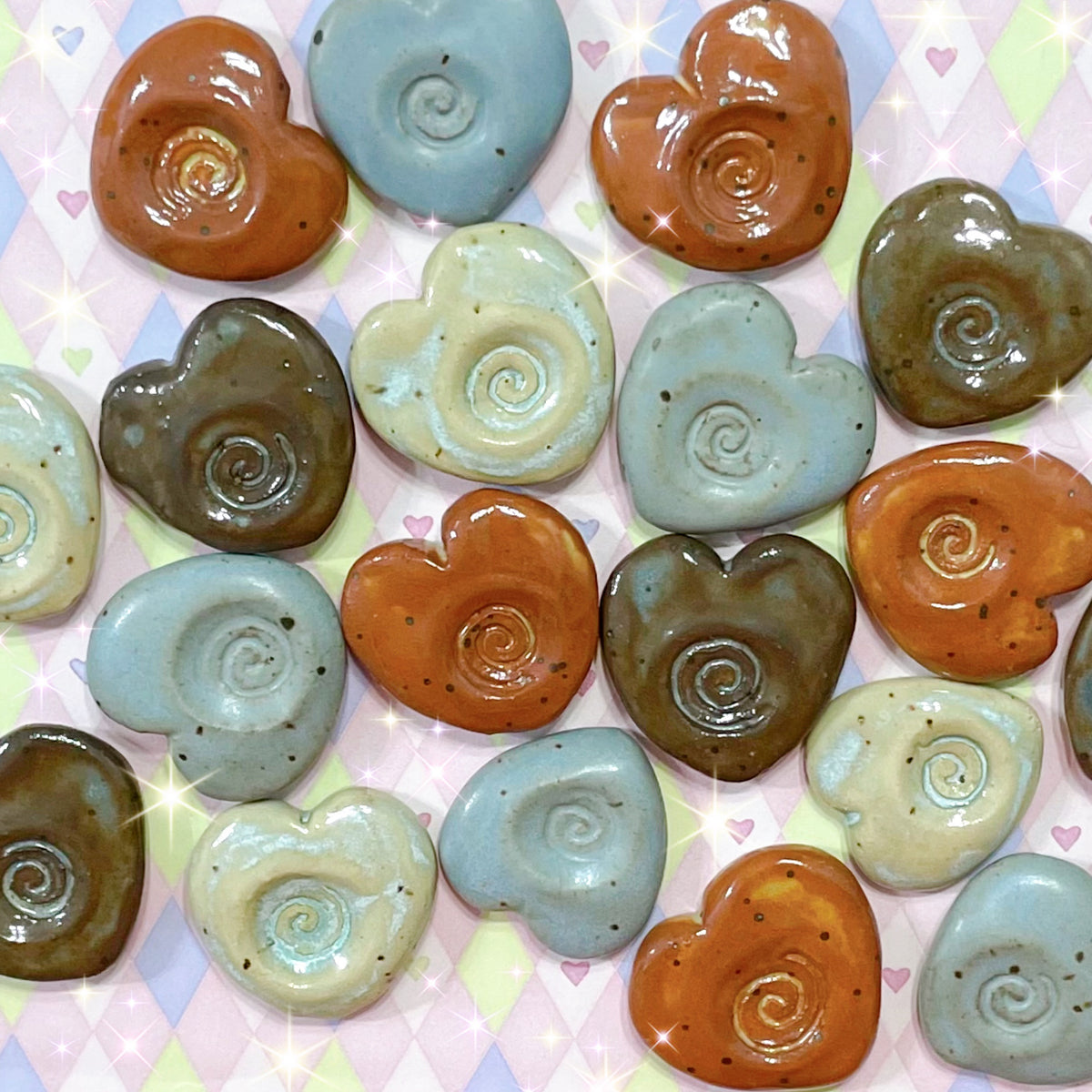heart spiral mini ceramic stoneware worry stones!