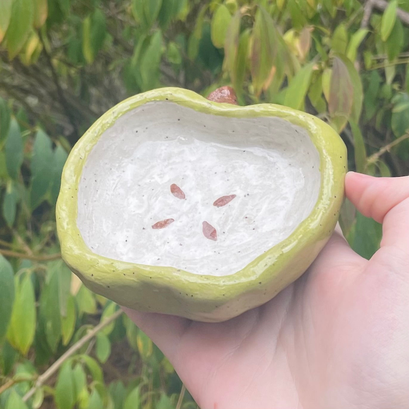 green apple handmade large ceramic stoneware trinket dish!