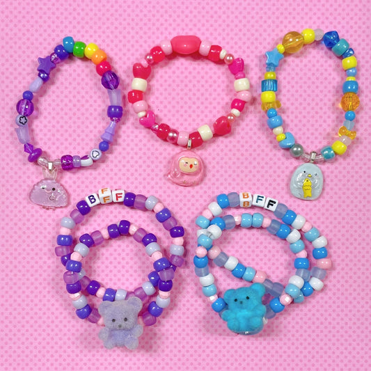 kawaii friendship 7 piece handmade kandi bracelet set!