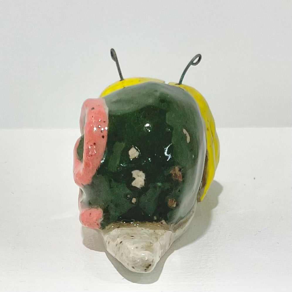green yellow pink snailgirl handmade ceramic stoneware figure!
