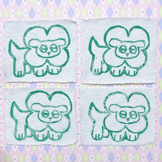 cloverdog green white block print fabric patches!