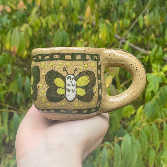 green butterflies handmade ceramic stoneware mug!