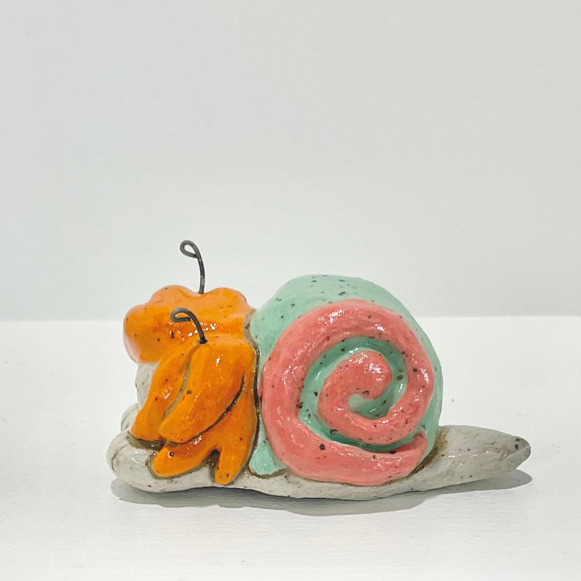 teal orange snailgirl handmade ceramic stoneware figure!