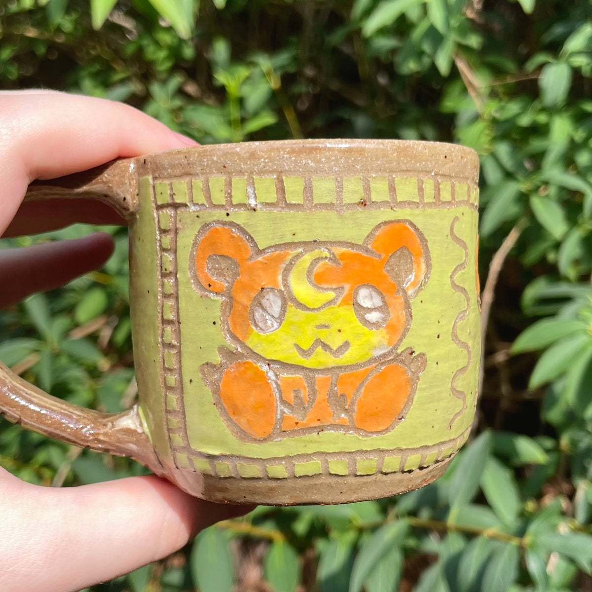 orange teddy bear moon handmade ceramic stoneware mug!