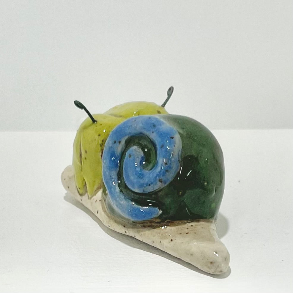green blue snailgirl handmade ceramic stoneware figure!