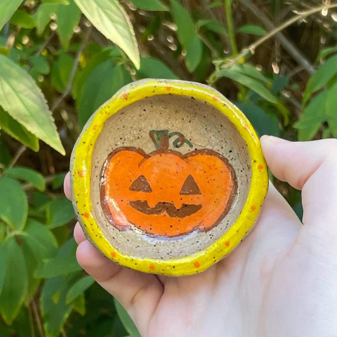 halloween jack o lantern pumpkin handmade small ceramic stoneware trinket dish!