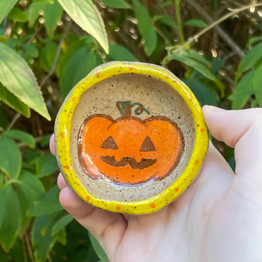 halloween jack o lantern pumpkin handmade small ceramic stoneware trinket dish!