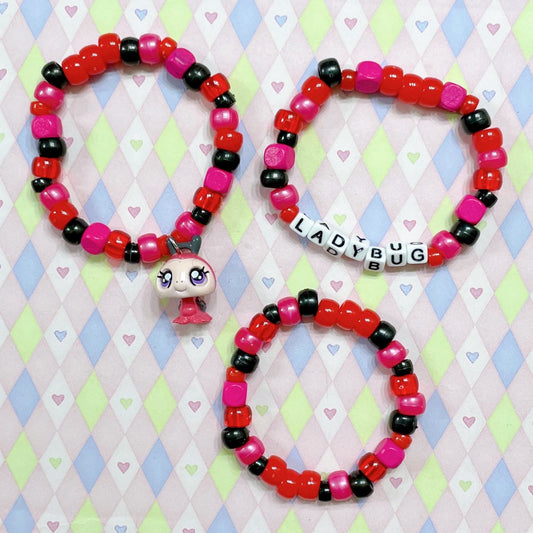 ladybug little pet red retro toy kandi bracelet set!