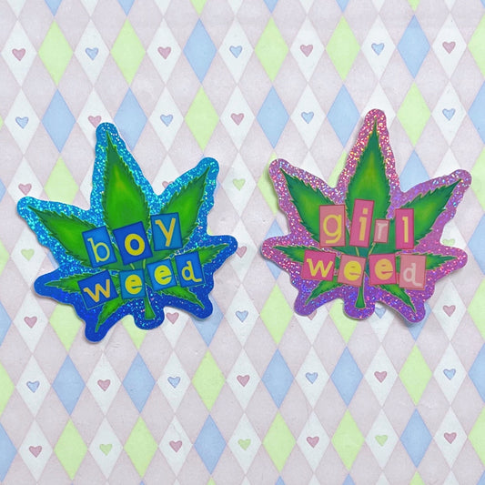 girl boy stoner stash holographic glitter stickers! (2.5")