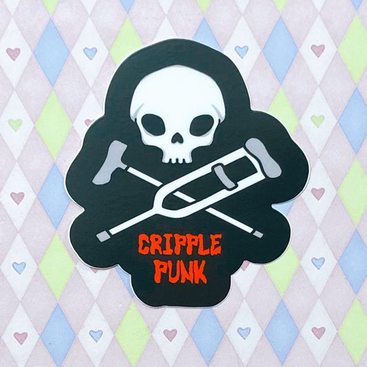 cripple punk skull crossbones disability pride black vinyl sticker! (3")