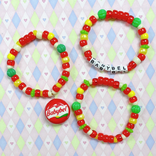babybel cheese mini toy red handmade kandi bracelet set!